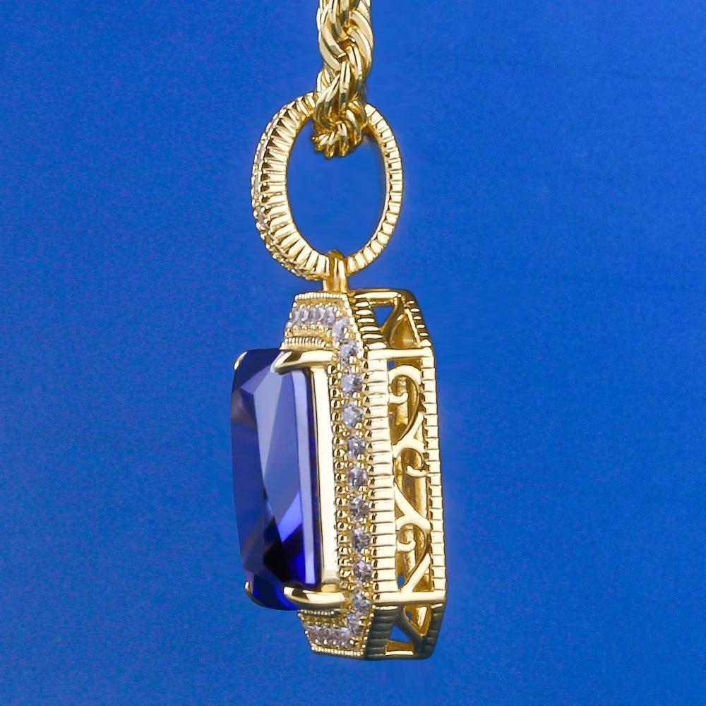 Blue Sapphire Gemstone Pendant 14K Gold Plated 
