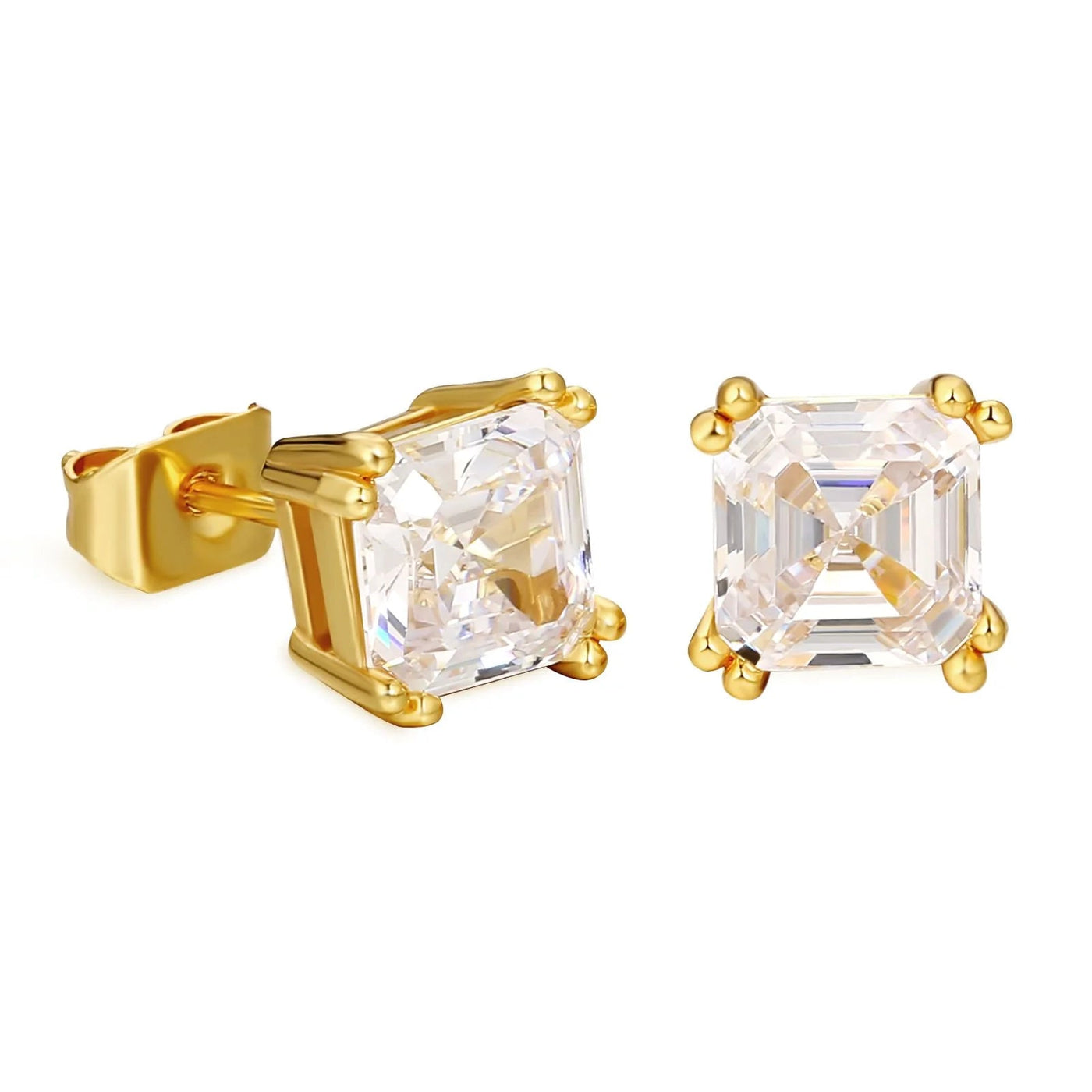 Brilliant Asscher Cut Diamond Stud Earrings Earrings 14K Gold S925 