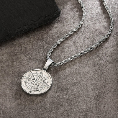 Compass Coin Pendant Necklace 