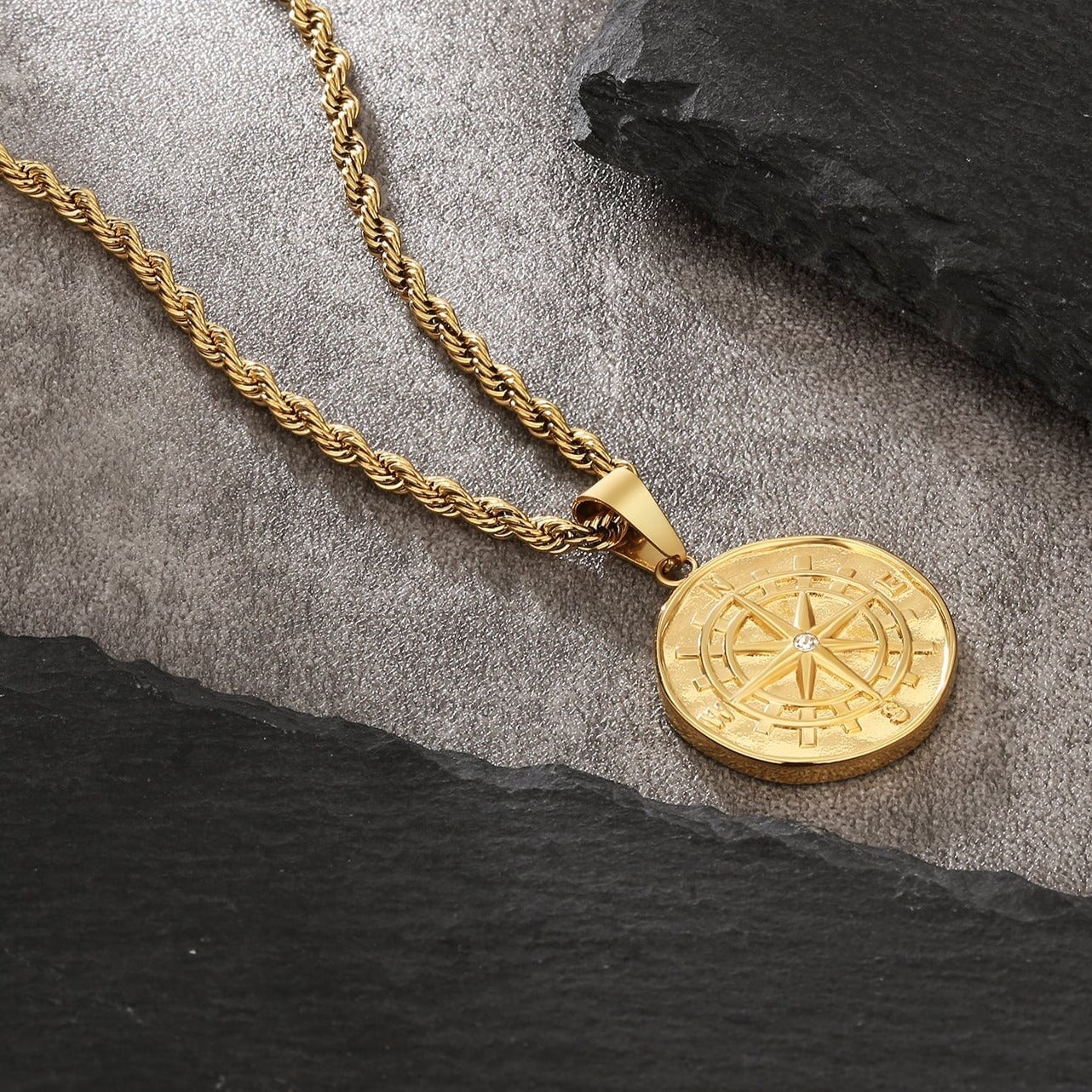 Compass Coin Pendant Necklace 