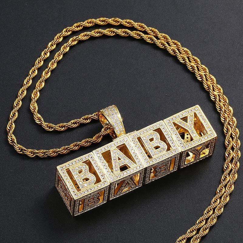Custom Cubic Iced Baby Bock Letters Pendant Necklace 