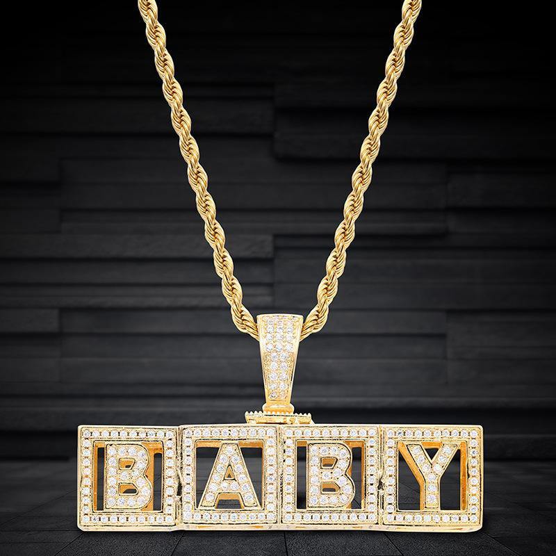 Custom Cubic Iced Baby Bock Letters Pendant Necklace 