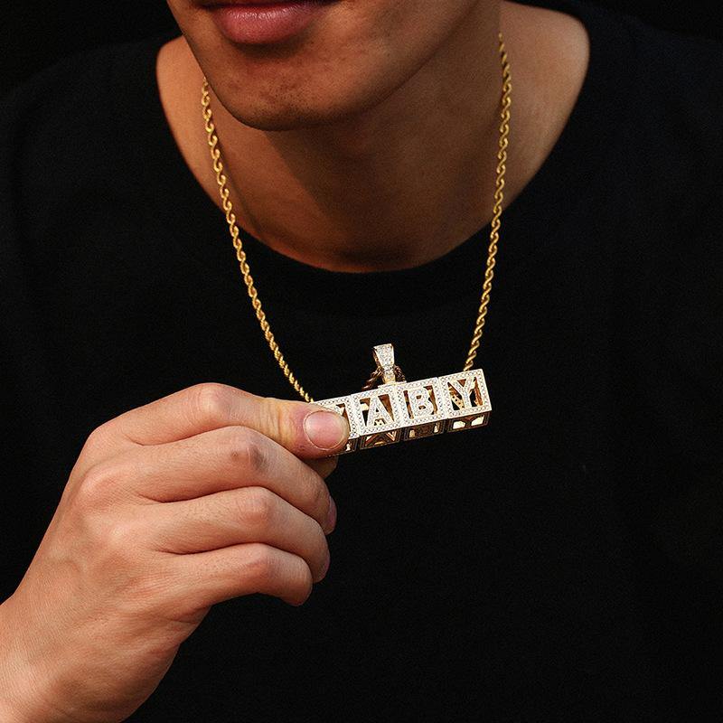 Custom Cubic Iced Baby Bock Letters Pendant Necklace 
