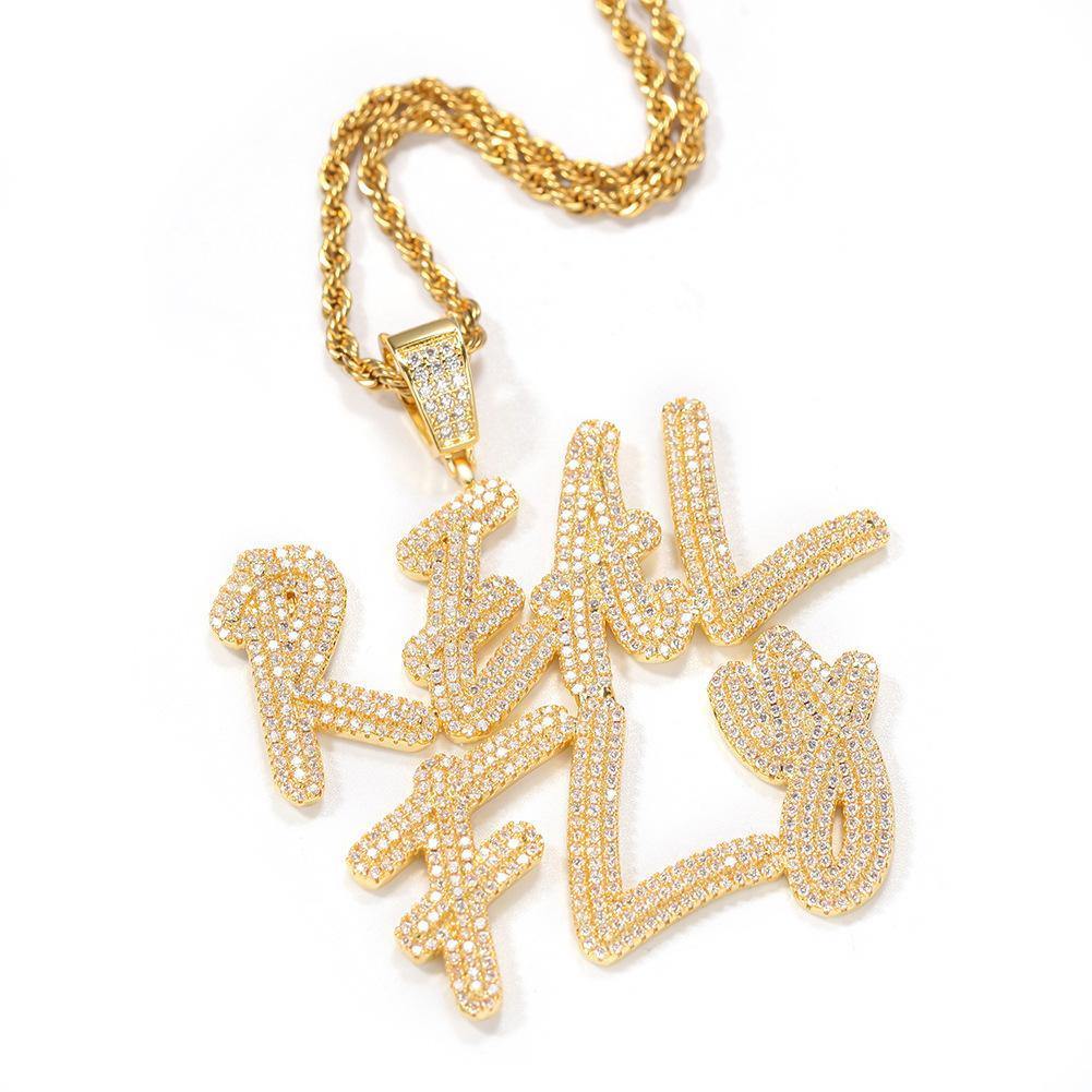 Custom Double Layers Iced Out Name Letters Pendant 