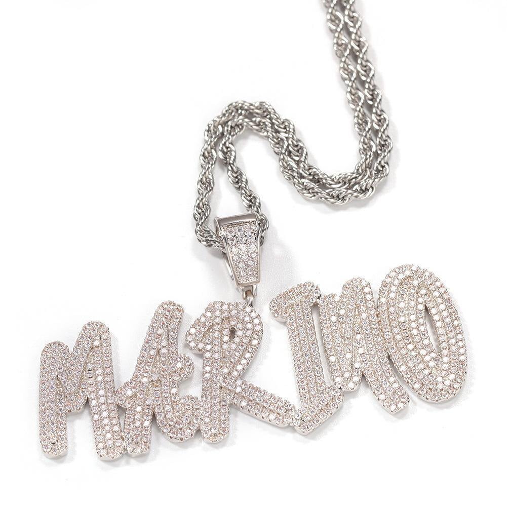 Custom Double Layers Iced Out Name Letters Pendant 