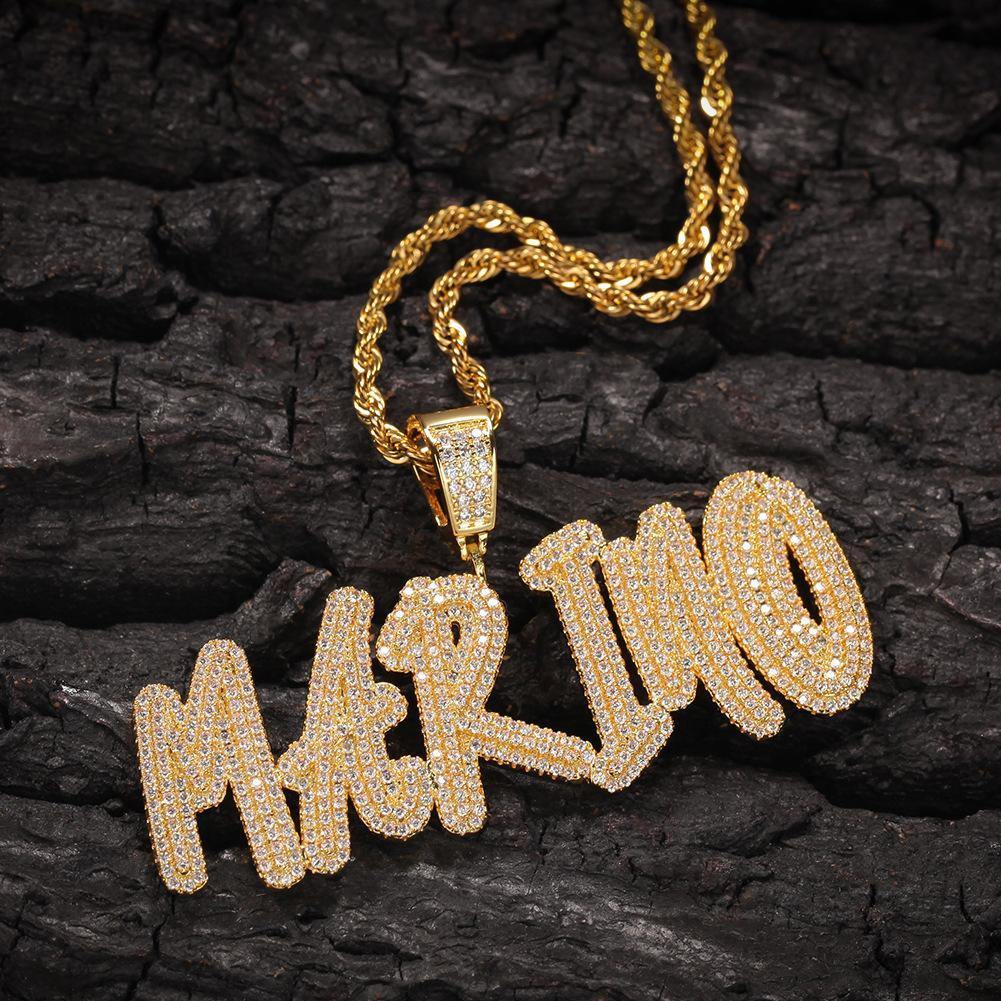 Custom Double Layers Iced Out Name Letters Pendant 