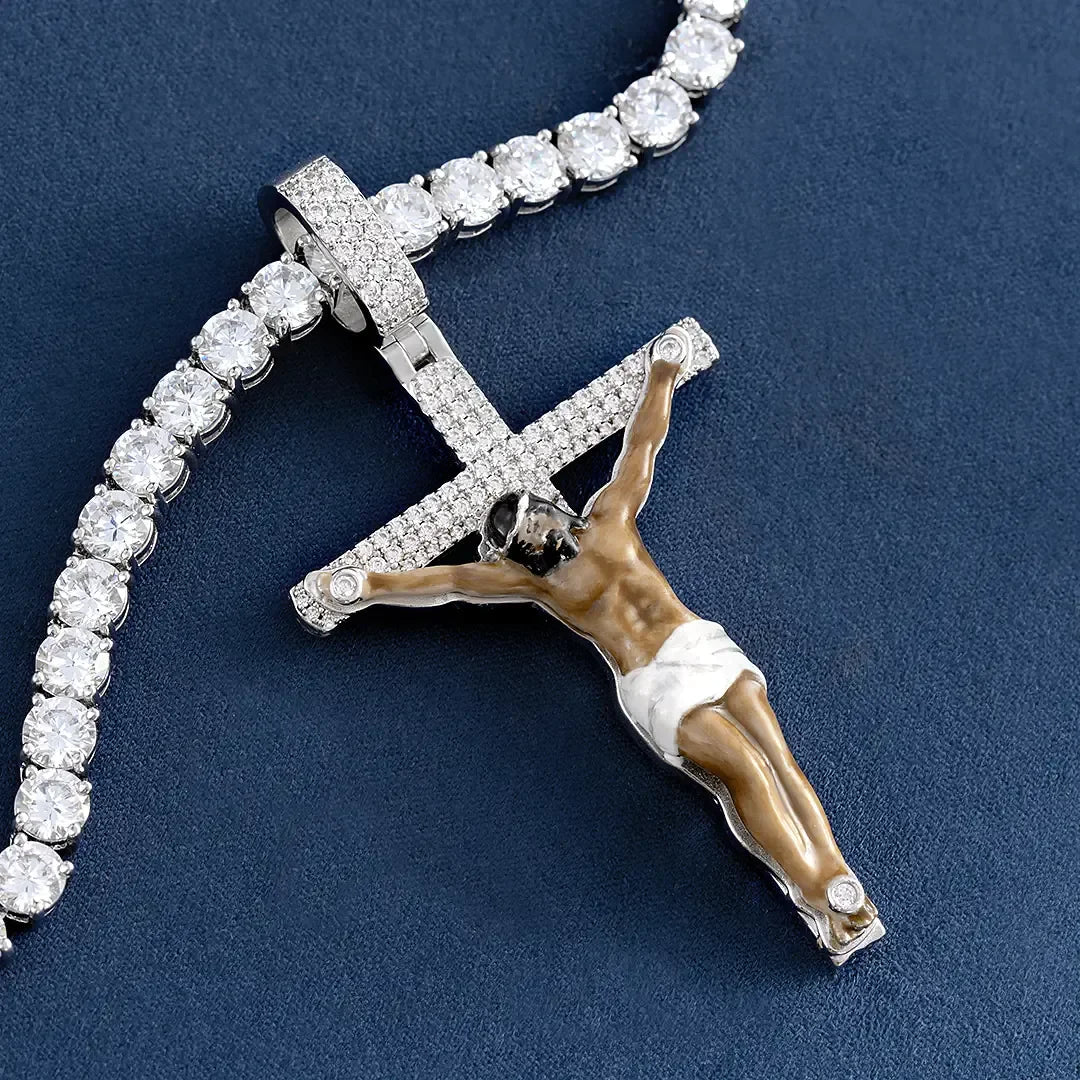 Custom Enamel Crucifix Pendant in 925 Sterling Silver 