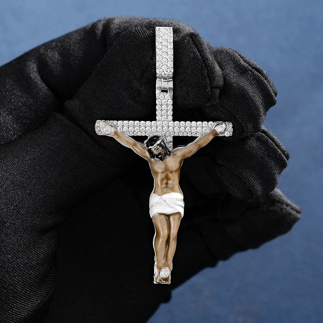 Custom Enamel Crucifix Pendant in 925 Sterling Silver 