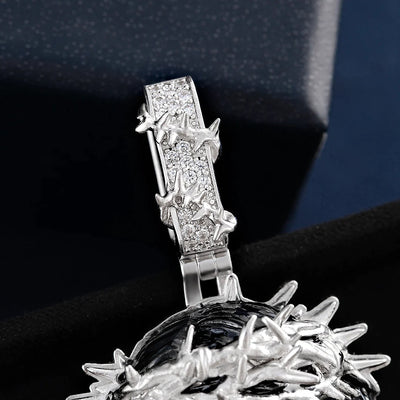 Custom Enamel Jesus Crown of Thorn Pendant in 925 Sterling Silver 