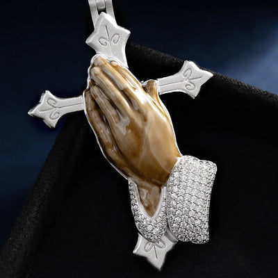 Custom Enamel Praying Hands Pendant in 925 Sterling Silver 
