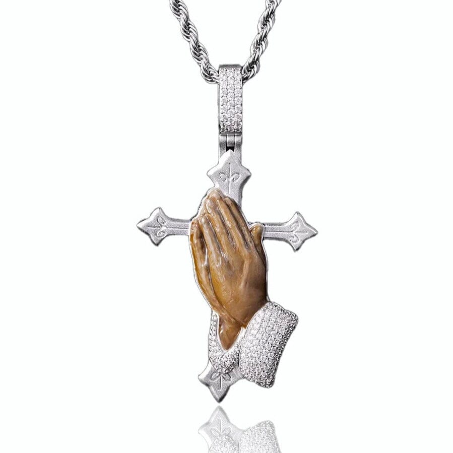 Custom Enamel Praying Hands Pendant in 925 Sterling Silver 
