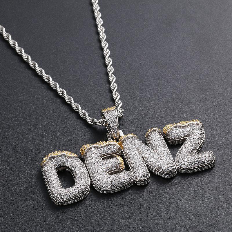 CUSTOM ICED OUT BUBBLE LETTERS WITH SNOW PENDANT 