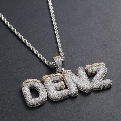 CUSTOM ICED OUT BUBBLE LETTERS WITH SNOW PENDANT 