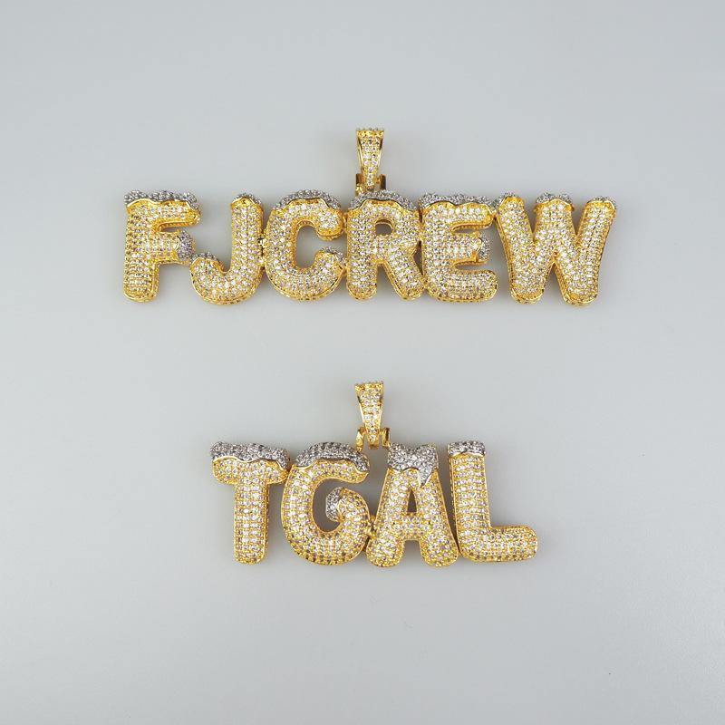 CUSTOM ICED OUT BUBBLE LETTERS WITH SNOW PENDANT 