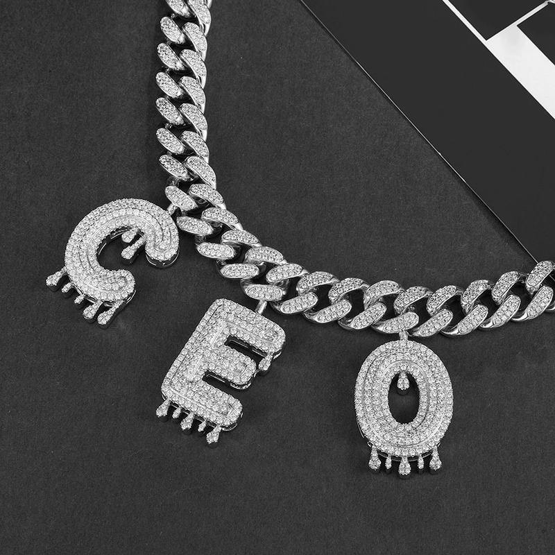 Custom Iced Out Cuban Link Chain with Drip Letter Charms 