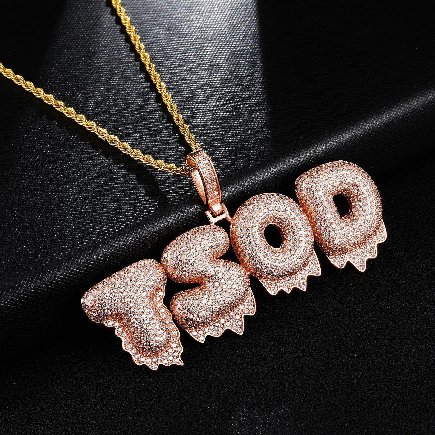 Custom Iced Out Drip Bubble Name Letter Pendant 