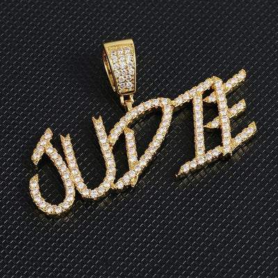 Custom Iced Out Name Letters Pendant Necklace custom 2 letters Free Rope Chain 18K Gold