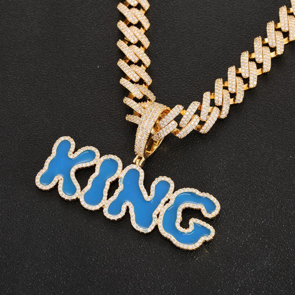 Custom Iced Paiting Font Name Pendant for Cuban Link Chain 