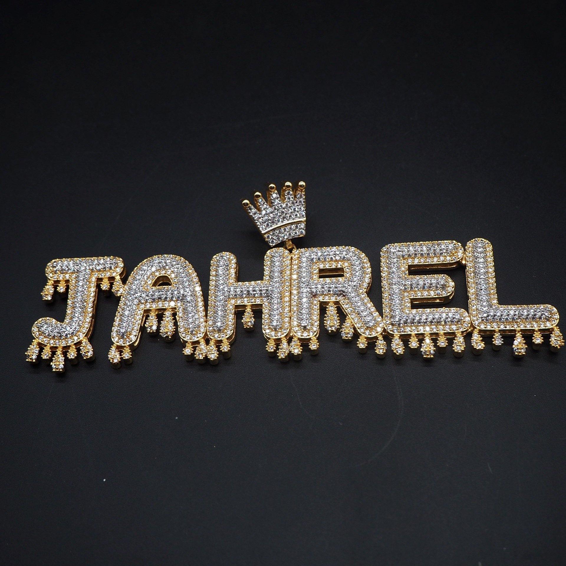 Custom Name Crown & Drip Letter Pendant 