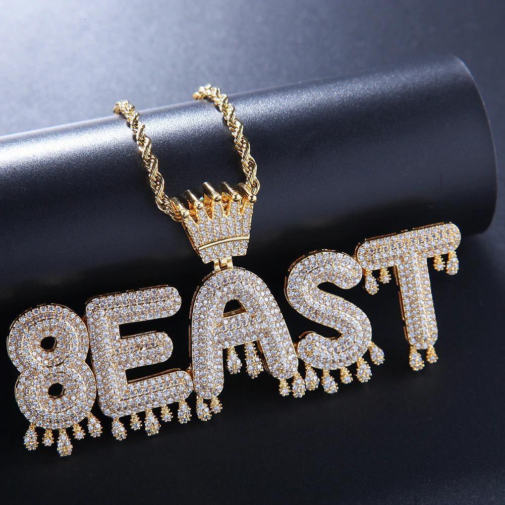 Custom Name Crown & Drip Letter Pendant 