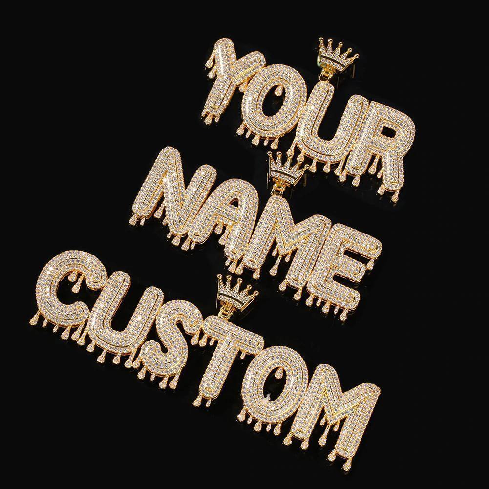 Custom Name Crown & Drip Letter Pendant 