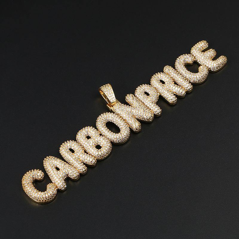 Custom Name Iced Bubble Letter Pendant 18k Gold CUSTOM 