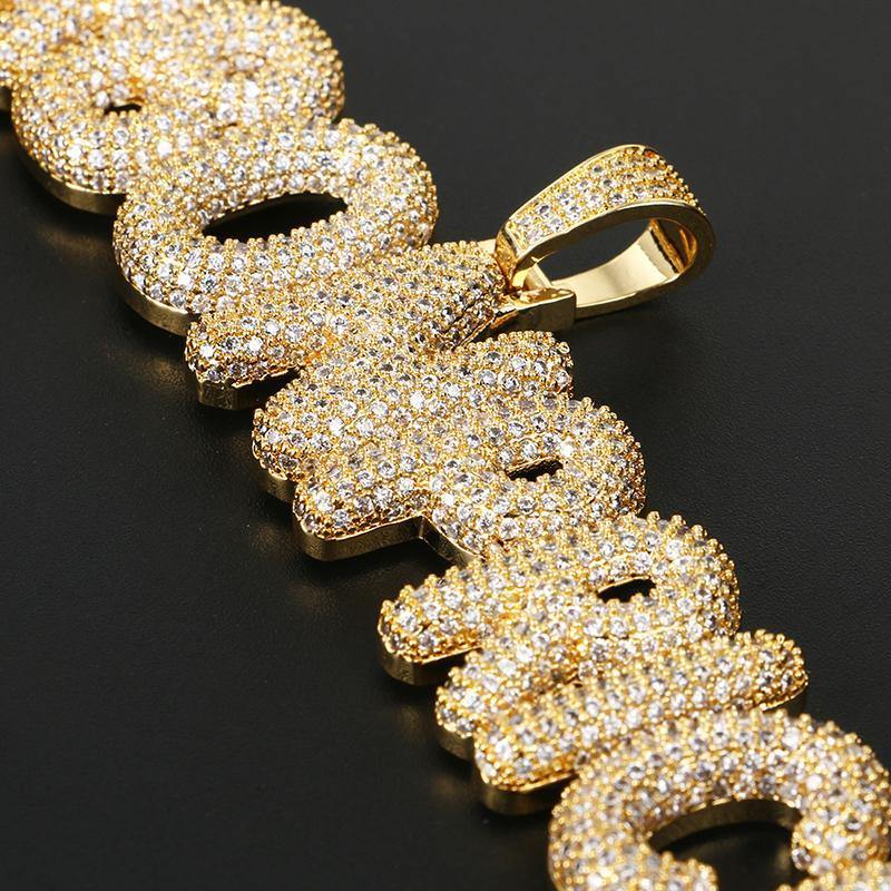 Custom Name Iced Bubble Letter Pendant 18k Gold CUSTOM 
