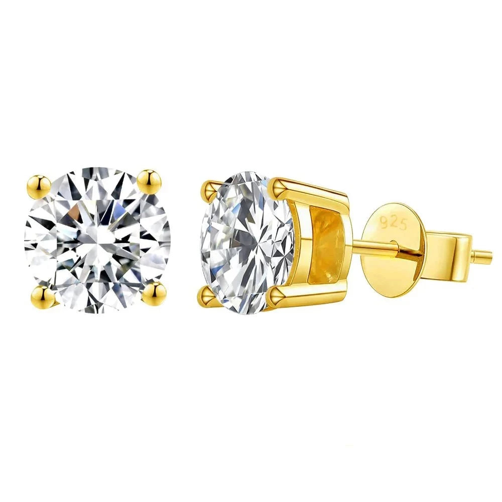 Excellent VVS1 Moissanite Diamond Earrings Studs in 14K Gold Earrings Pair 6.5mm (1.0 Carats for Single) 14K Gold