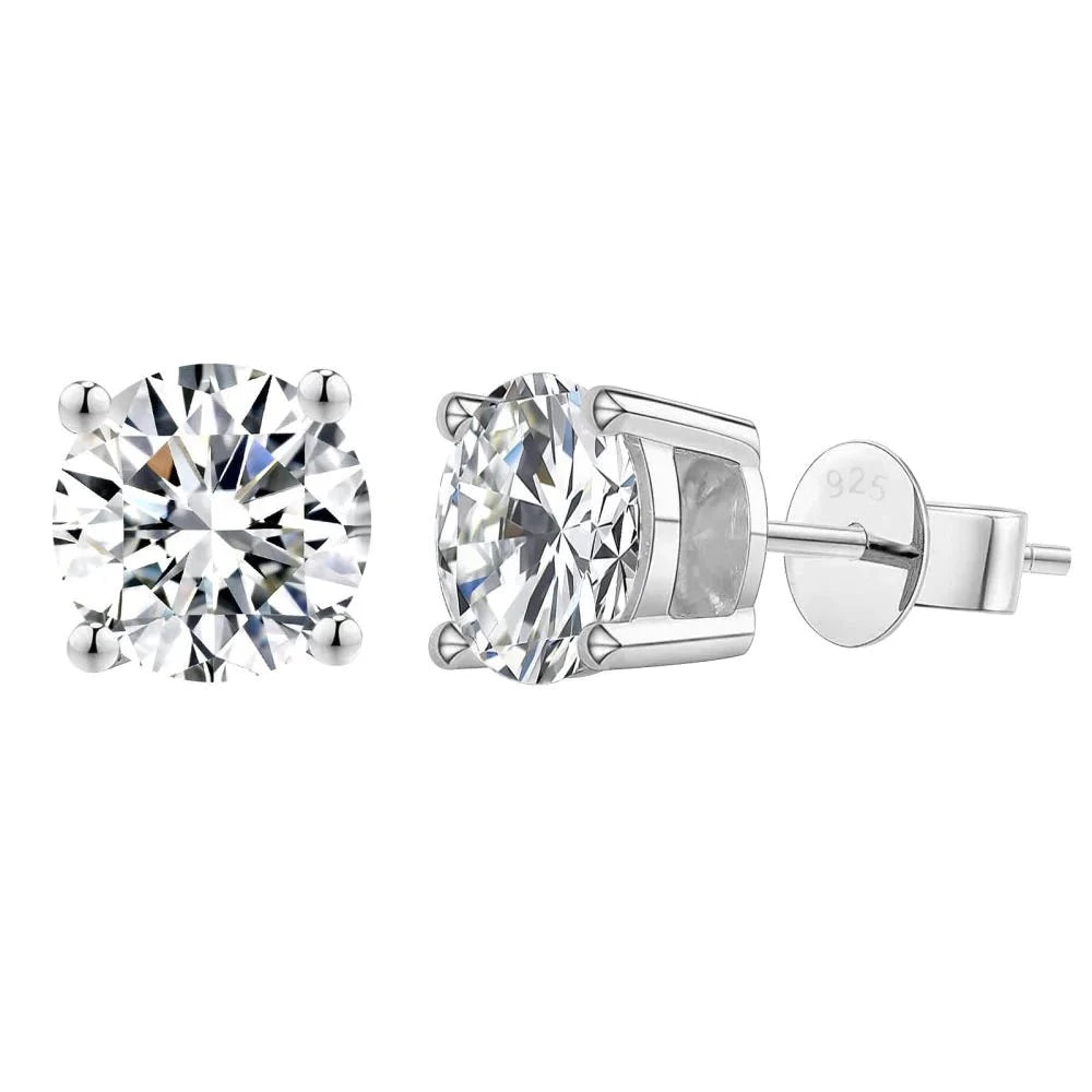 Excellent VVS1 Moissanite Diamond Earrings Studs in White Gold Earrings Pair 6.5mm (1.0 Carats for Single) White Gold