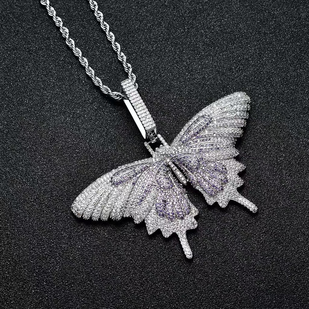 Fully Iced Out Diamond Big Butterfly Pendant Jewelry 