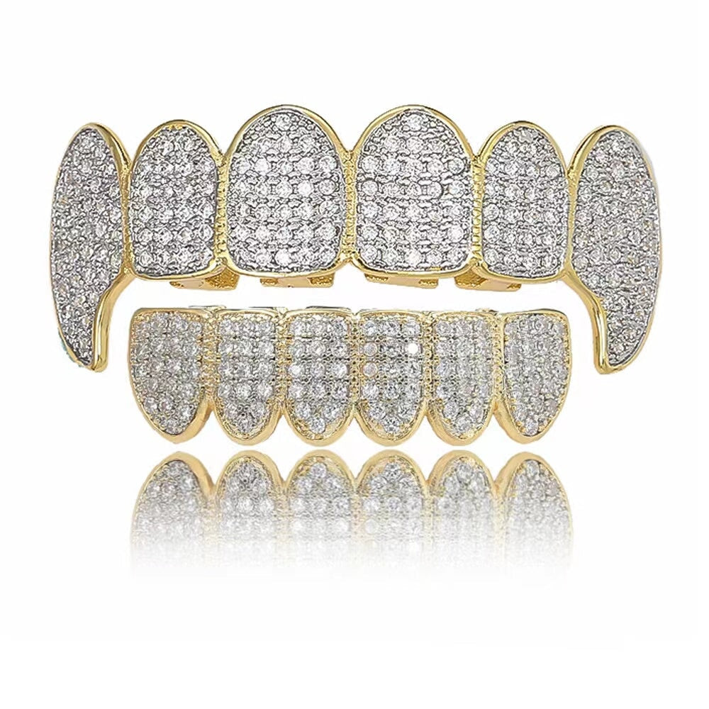 Gold Hip-Hop Cubic Zircon Teeth Grillz 