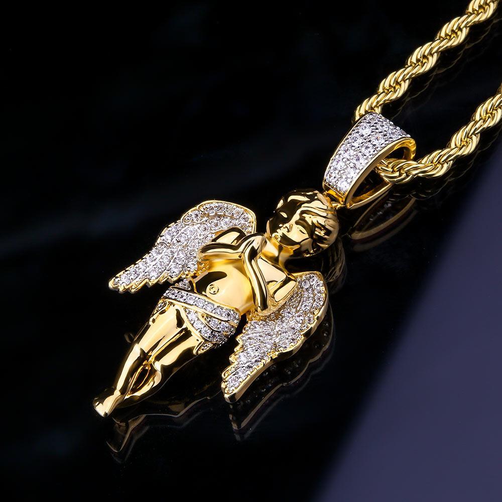 Iced Angel Pendant 14K Gold Plated 