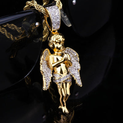 Iced Angel Pendant 14K Gold Plated 