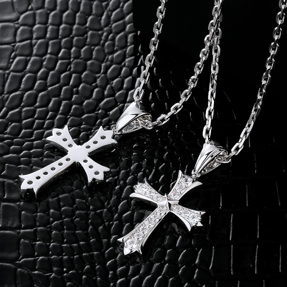 Iced Iris Cross Pendant White Gold Plated 