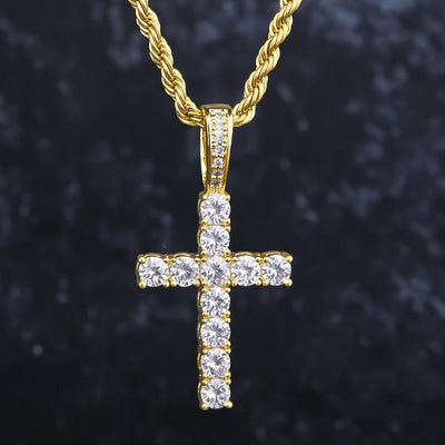 Iced Out Cross Pendant 14K Gold Plated 