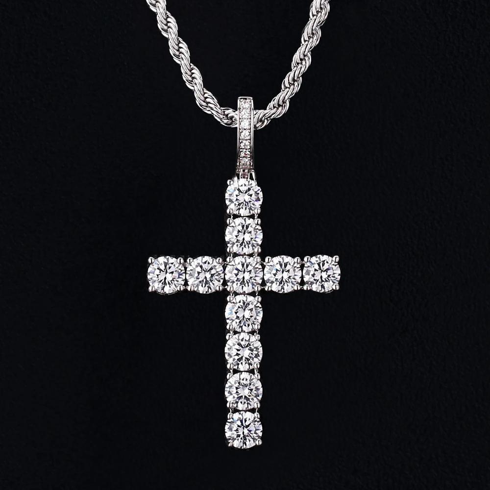 Iced Out Cross Pendant White Gold Plated 