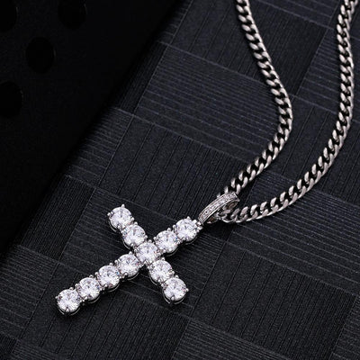 Iced Out Cross Pendant White Gold Plated 