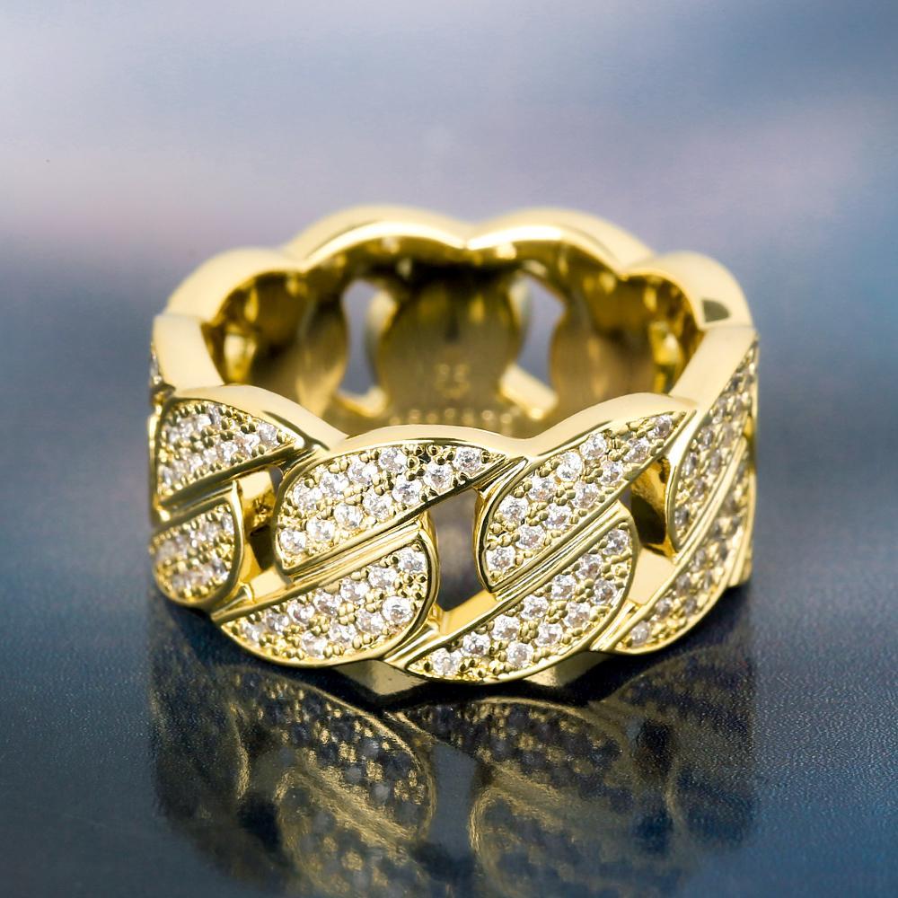 Iced Out Diamond Cuban Link Ring Gold Plated 8 14K Gold 