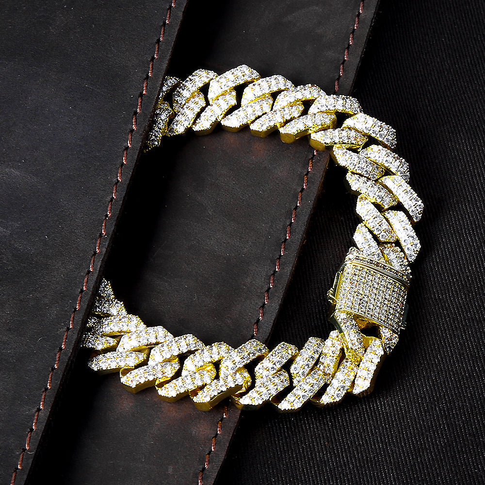 Iced Out Diamond Prong Cuban Link Bracelet in 14K Gold 