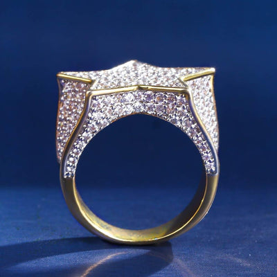 Iced Out Diamond Star Ring 14K Gold Plated 