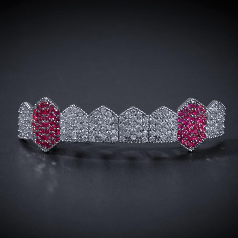 Iced Out Hip-Hop Teeth Grillz White Gold 