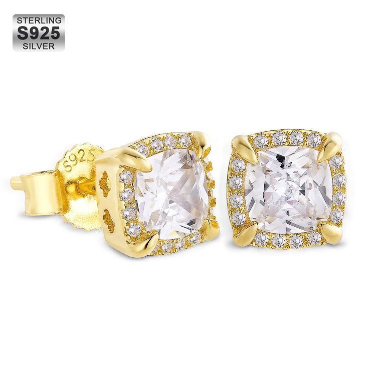 Iced Out Square Stud Diamond Earrings Earrings 18K Gold S925 