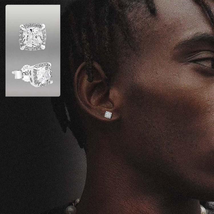 Iced Out Square Stud Diamond Earrings Earrings 