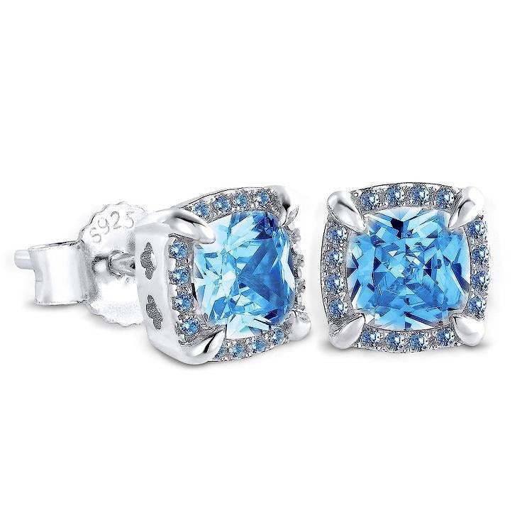 Iced Out Square Stud Diamond Earrings Earrings Blue Gold S925 