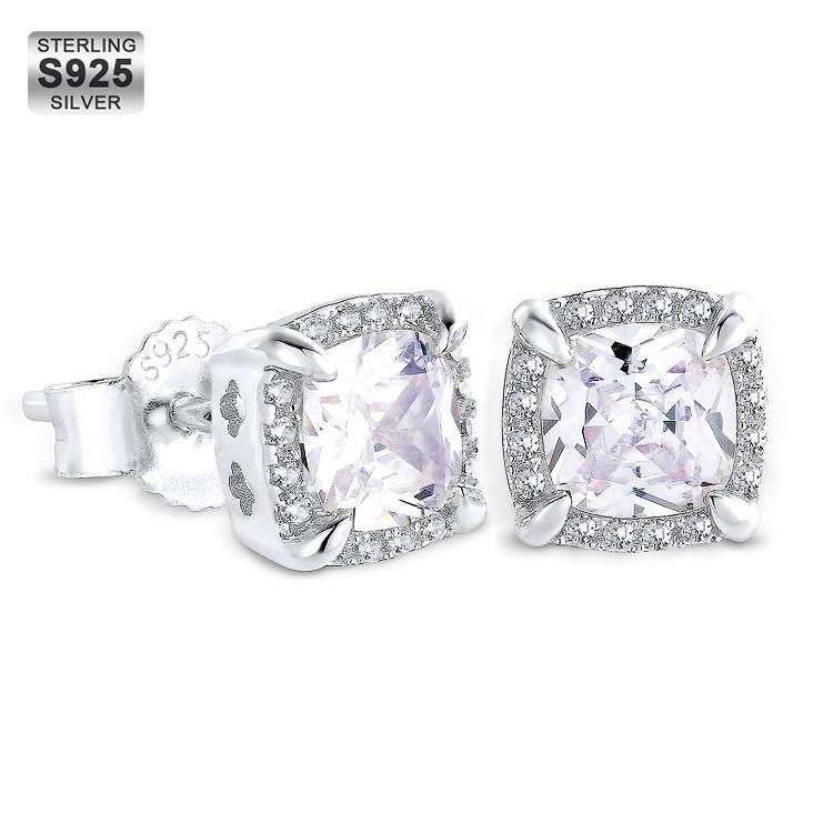 Iced Out Square Stud Diamond Earrings Earrings White Gold S925 
