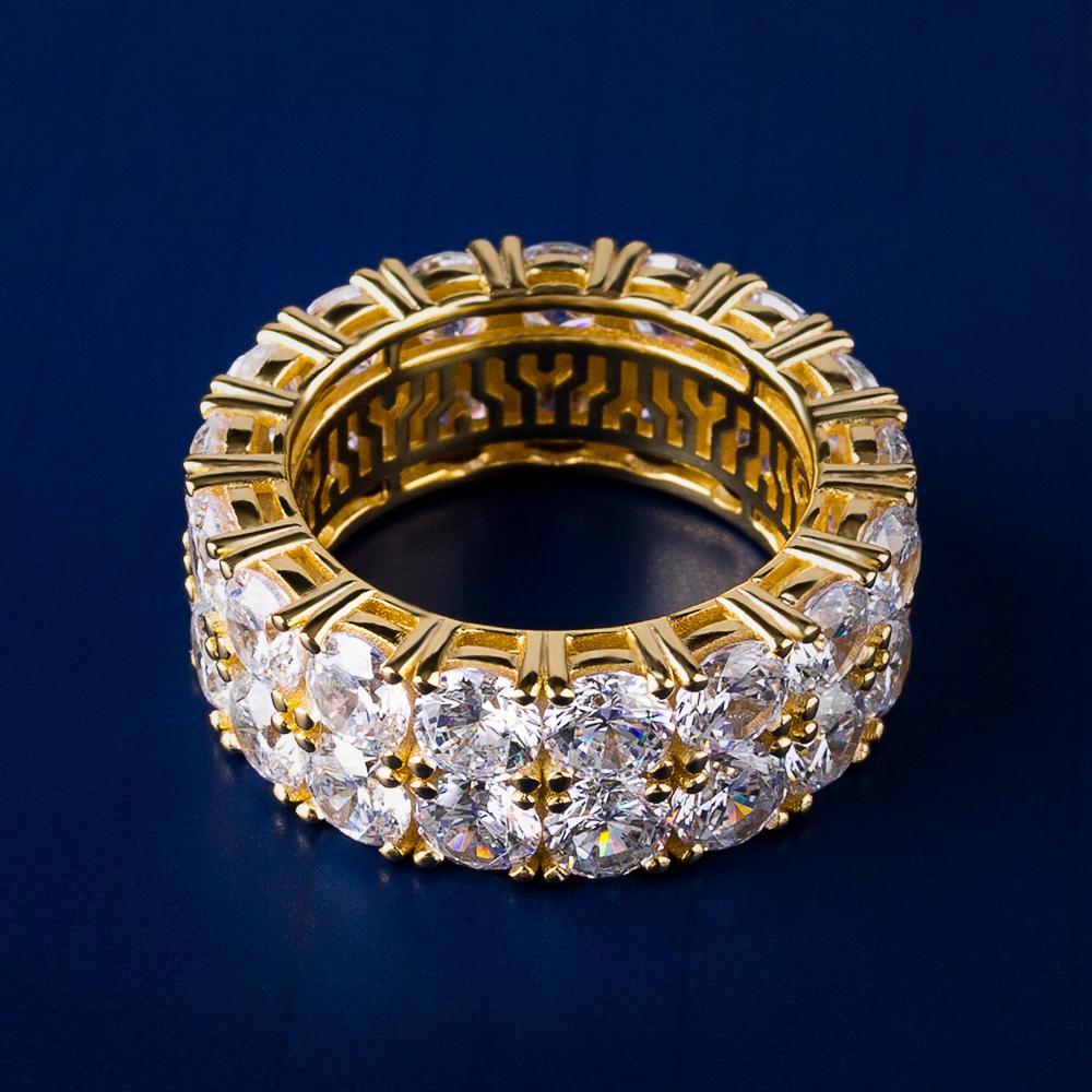 Iced Out Two Row Stone Ring 14K Gold Plated 