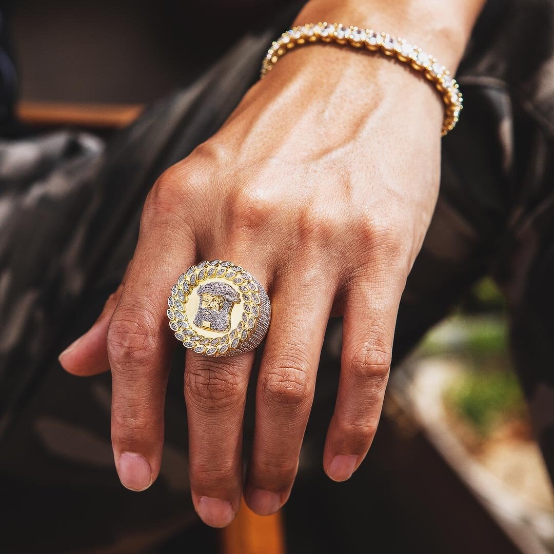 Jesus Head CZ Diamond Rings 14K Gold Plated 