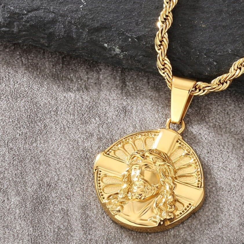 Jesus on Cross Coin Pendant Necklace 