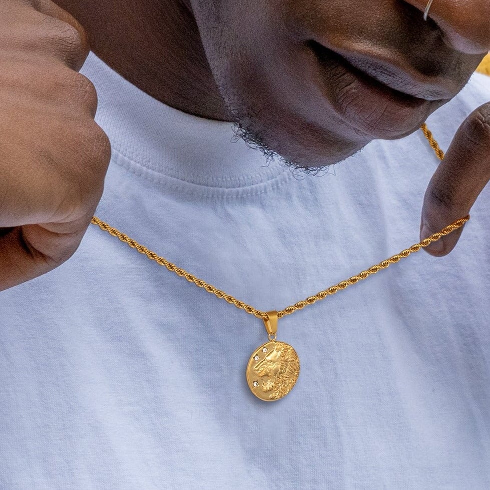 Lion Head Coin Pendant Necklace 