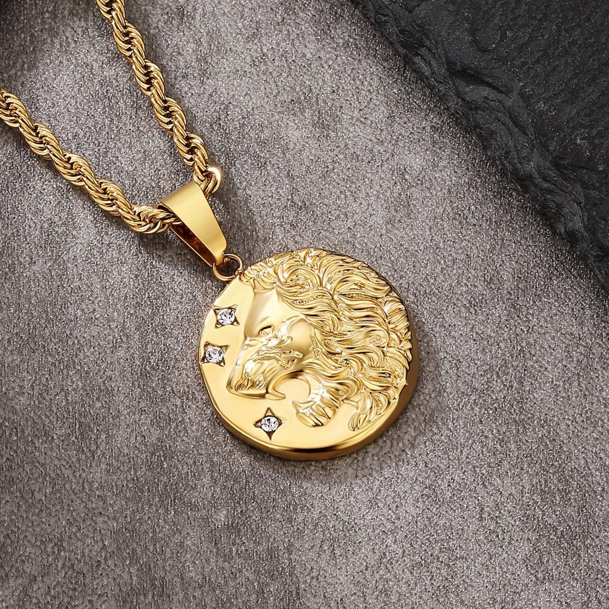 Lion Head Coin Pendant Necklace 